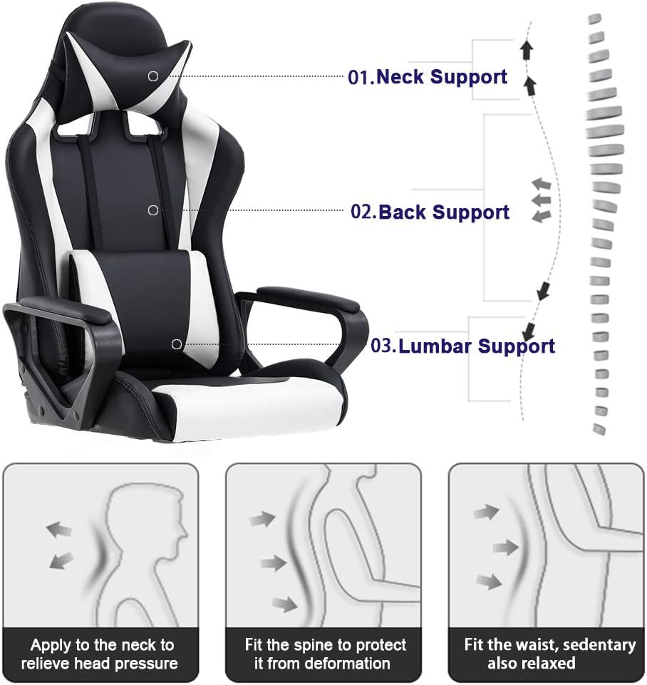 Ergonomic Gaming Chair with Lumbar Support (White)