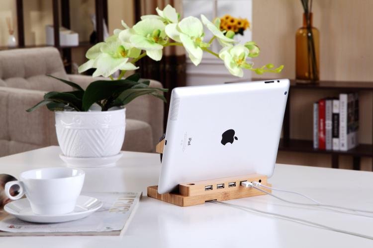 Bamboo Docking Station With 4 USB Port