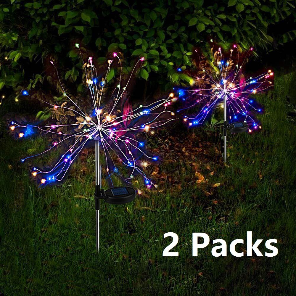 2PCS Solar Fireworks Lamps 90 LED Multi-Color Outdoor Christmas Lights