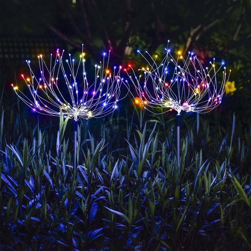 2PCS Solar Fireworks Lamps 90 LED Multi-Color Outdoor Christmas Lights